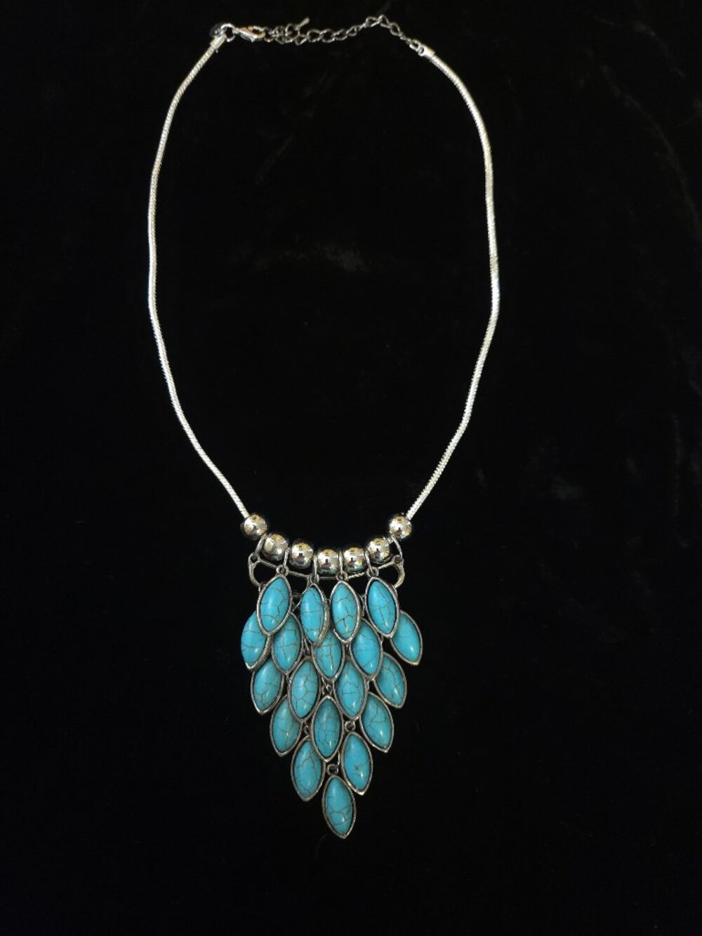 Turquoise & Silver layered necklace - 20"